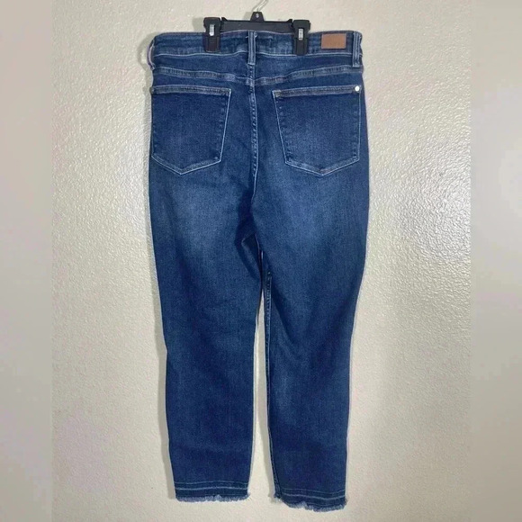 Judy Blue Denim Jeans Dark‎ Wash Frayed Hem High Rise Ankle Skinny Size 11/30 - Picture 2 of 6